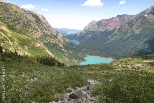 Grinnell lake on the way to Grinnell glacier at Glacier national park, Montana, USA. photo