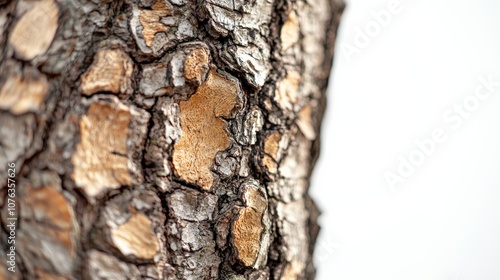 A close-up view of textured tree bark showcasing earthy tones and intricate patterns.