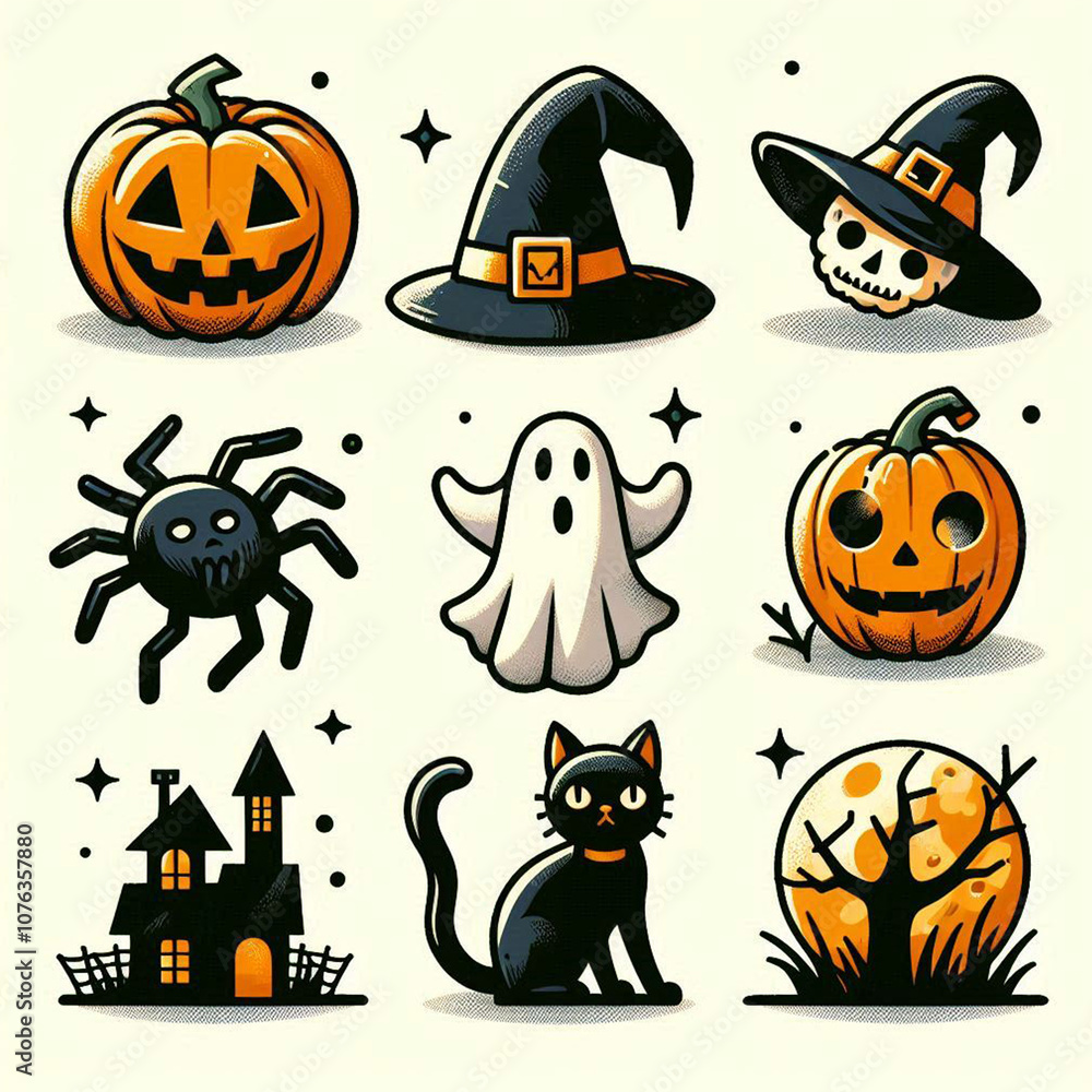 Halloween Cartoon Icons – Pumpkin, Ghost, and Witchy Vibes Halloween Cartoon Icons – Pumpkin, Ghost, and Witchy Vibes