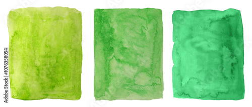 Watercolor green rectangle set. Aquarelle frames. Color templates. 3 shades of color