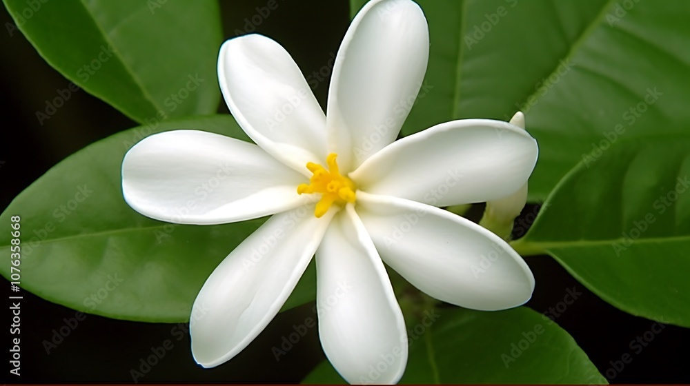 A Single White Flower with Yellow Center, Surrounded by Green Leaves A Single White Flower with Yellow Center, Surrounded by Green Leaves