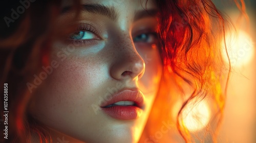 Close-up Portrait of a Woman with Red Hair and Blue Eyes