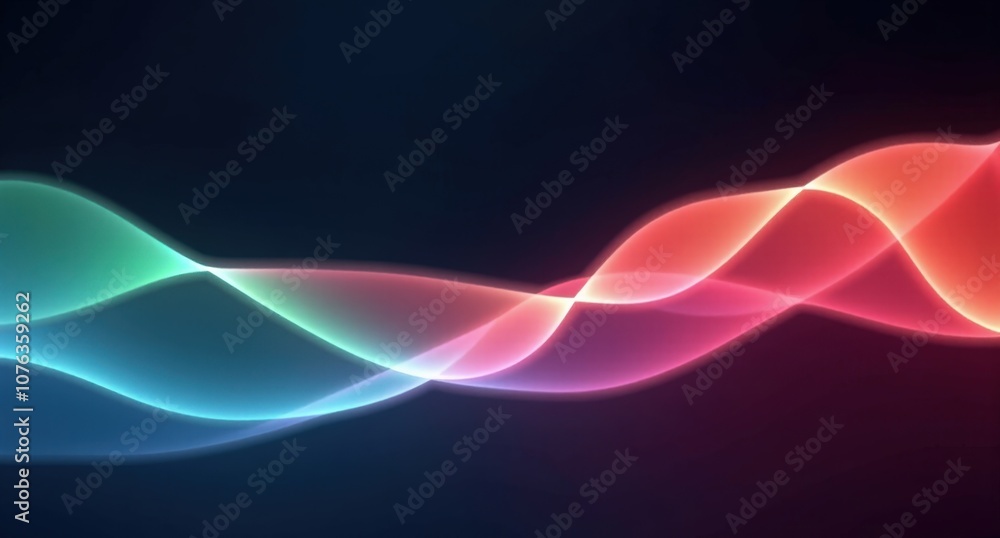 Naklejka premium Garnet, cerulean, sage, and pink grapefruit tones transition seamlessly over a dark background. A smooth, flowing abstract scene with undulating lines in Blender Cycles style.