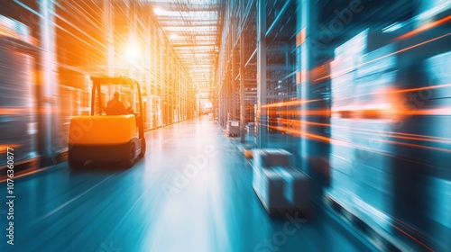 Forklift Moving Boxes in Busy Storage Facility