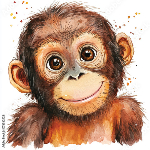 cute Orangutan watercolor clipart illustration isolated