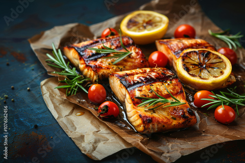 Fish dish - fried fish fillet on table photo