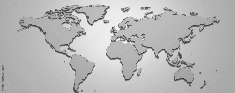 Fototapeta premium A detailed gray political map presents the countries of the world, emphasizing their borders and shapes. This vector illustration conveys a clean and minimalist aesthetic.