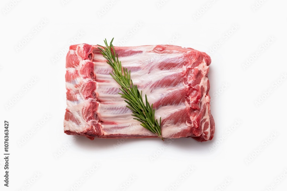 Raw Pork ribs with a rosemary isolated on white background Raw Pork ribs with a rosemary isolated on white background