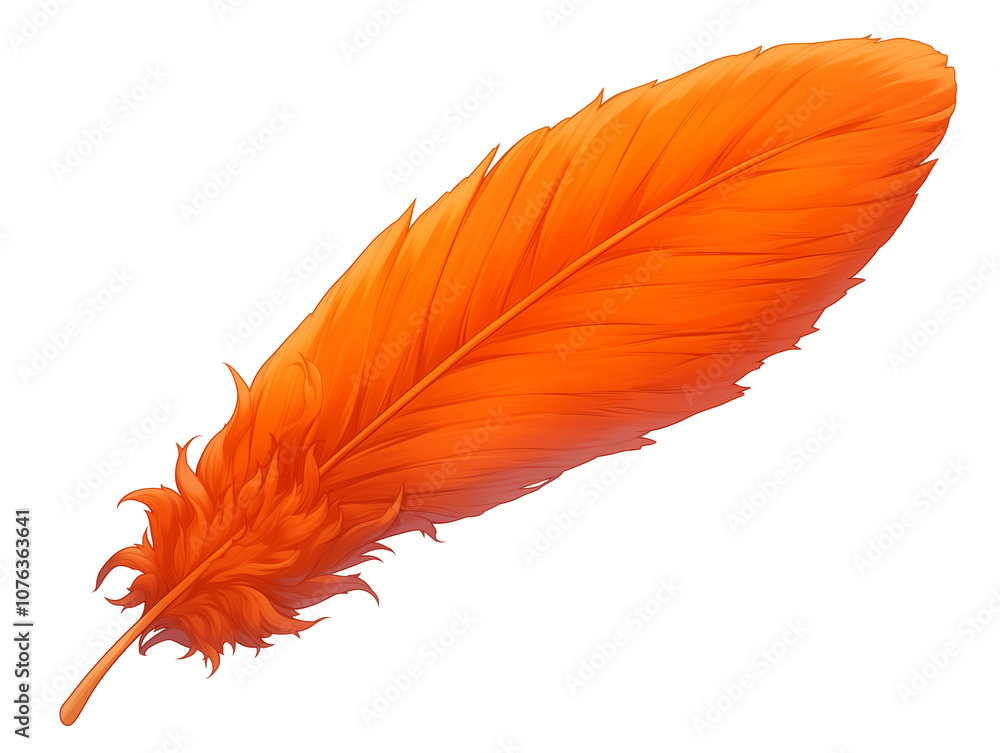 Vibrant orange feather isolated on white background, showcasing intricate details and soft texture. Perfect for design and nature themes Vibrant orange feather isolated on white background, showcasing intricate details and soft texture. Perfect for design and nature themes