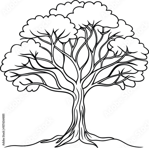 Single one line drawing tree concept. Continuous line draw design graphic vector transparent with PNG