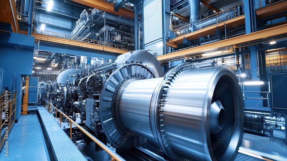 Large Industrial Turbine in a Factory Setting Large Industrial Turbine in a Factory Setting