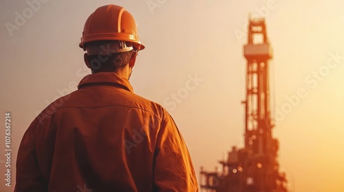 An oil rig worker monitors machinery on the deck at sunrise for enhanced safety and performance