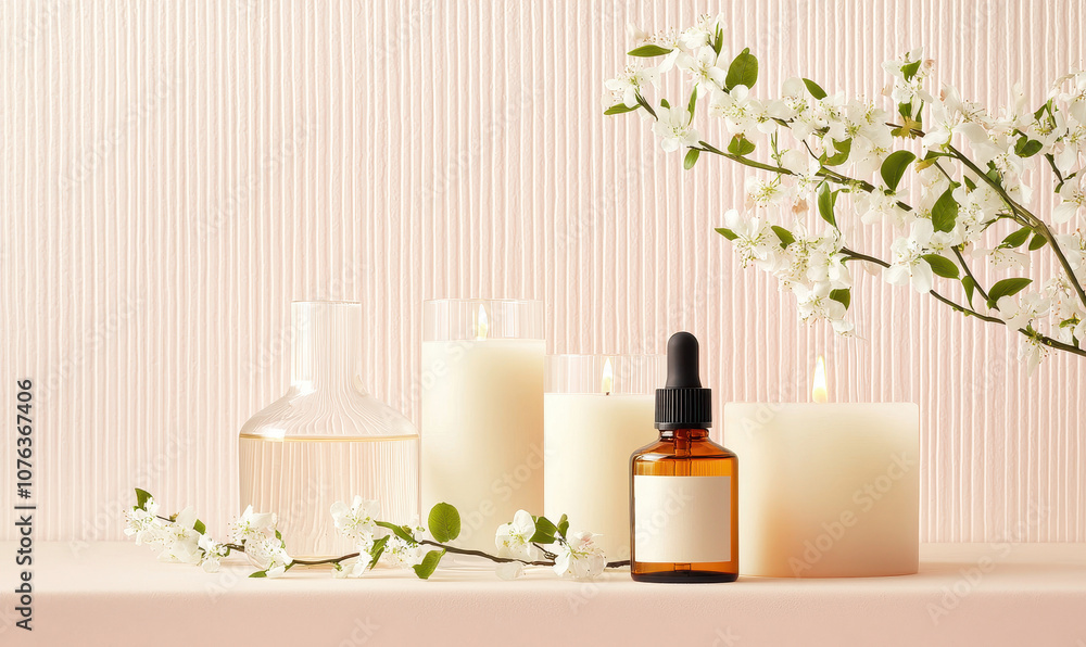 Elegant Spa Setting with Aromatherapy Candles and Natural Oils in a Tranquil Environment