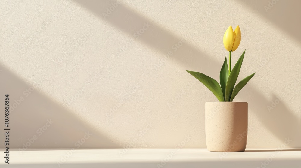 Brighten your space with a single yellow tulip in a minimalist setting for tranquil decor Brighten your space with a single yellow tulip in a minimalist setting for tranquil decor