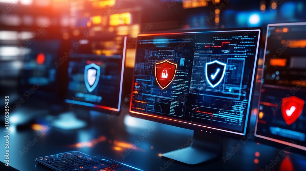 Network Security Breach Alert on Multiple Screens Network Security Breach Alert on Multiple Screens