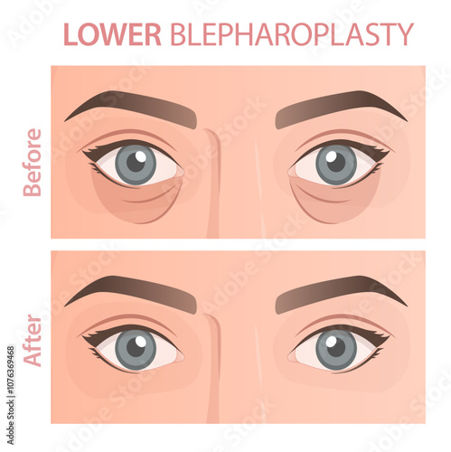 Vector illustration showing lower lid blepharoplasty. Can be used for advertising purpose for cosmetology and aesthetic medicine.