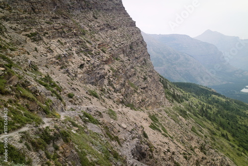 swiftcurrent pass trail from mant glacier hotel to the loop at Glacier national park, Montana, USA. photo