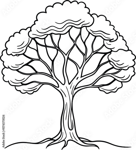 Single one line drawing tree concept. Continuous line draw design graphic vector transparent with PNG