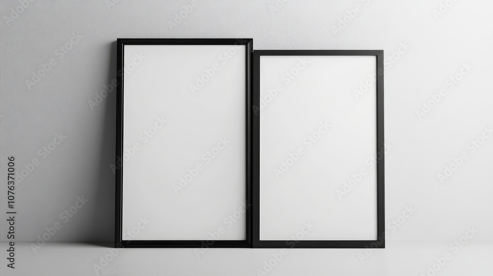 Blank Picture Frames Mockup Black Frames White Background Blank Picture Frames Mockup Black Frames White Background