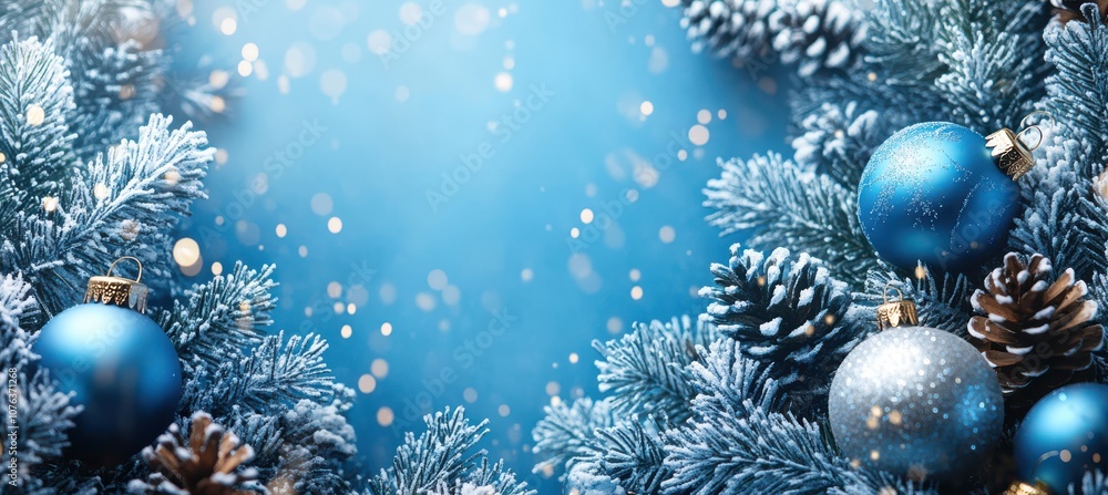 Christmas Background with Snowflakes and Blue Decorations Christmas Background with Snowflakes and Blue Decorations
