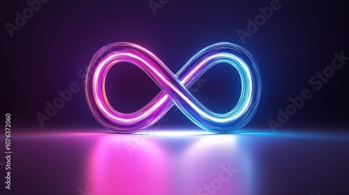 A vibrant neon infinity symbol glowing against a dark background, conveying endless possibilities and creativity.