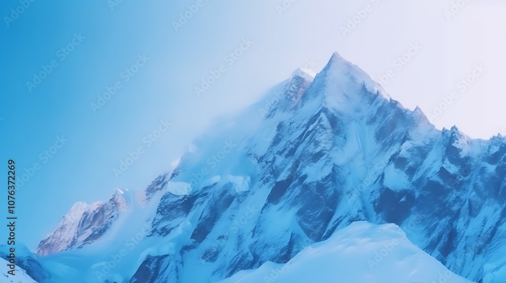 Fototapeta premium A Snowy Mountain Peak Under a Blue Sky