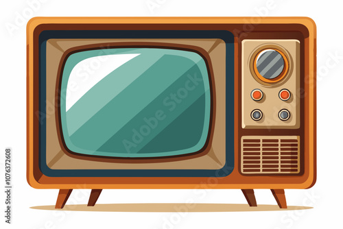 Retro Television with Wooden Frame Illustration, Retro wooden TV box, frame screen