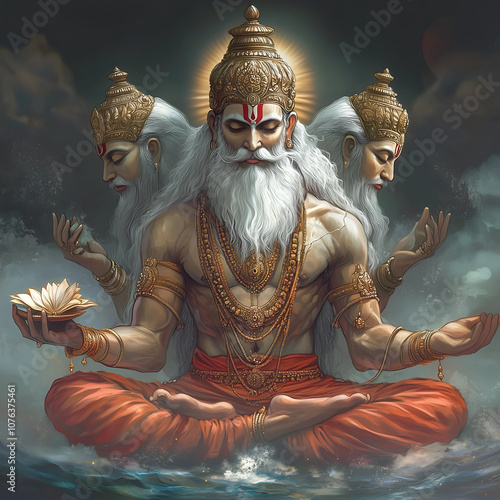 A sacred depiction of Lord Brahma, the Hindu god of creation