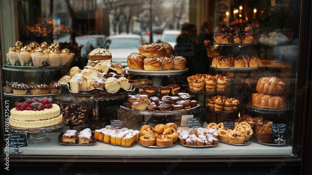 A Window Display of Decadent Pastries A Window Display of Decadent Pastries