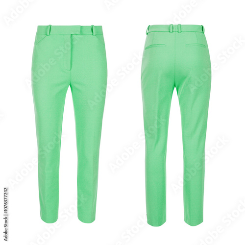 Women's green elegant trousers isolated on white background