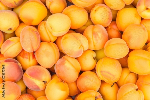 Bright and juicy organic apricots lay scattered in a warm, inviting setting, showcasing their rich hues and enticing freshness, perfect for healthy recipes and snacks. photo