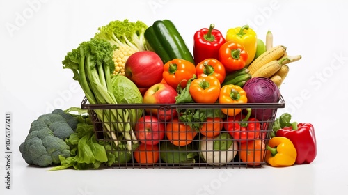 A basket overflowing with fresh vegetables and fruits, showcasing healthy eating and nutrition.