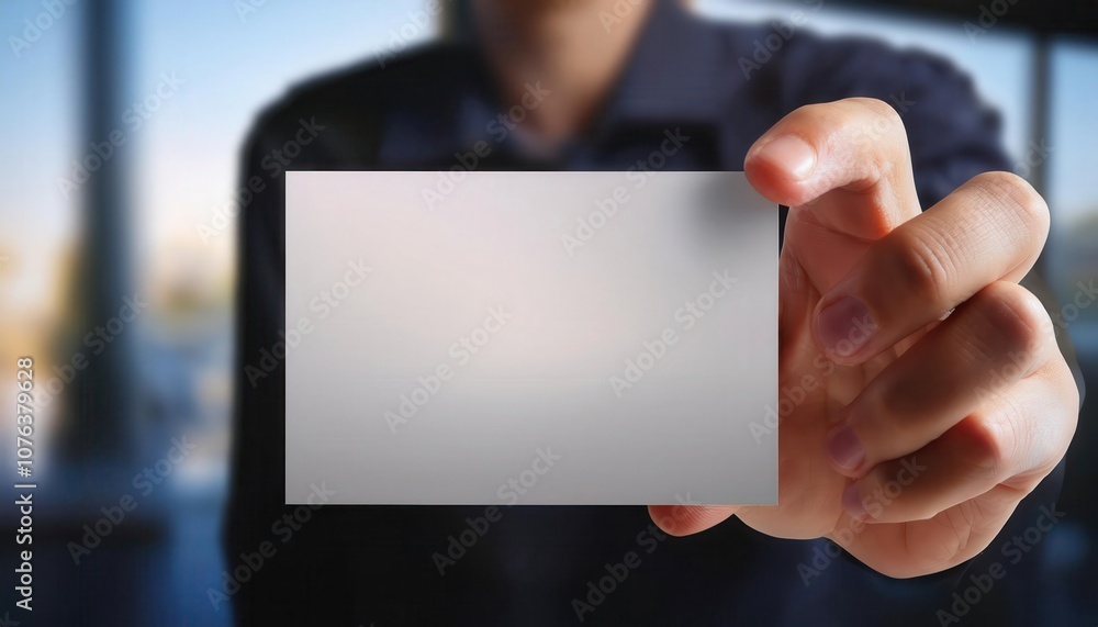 A professional hand holding a blank card, ideal for branding or business concepts.