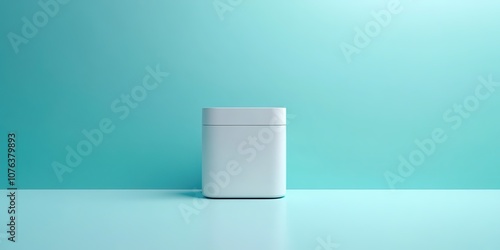 Abstract Advertising Background Featuring a Modern Silver Washing Machine in an IoT Context, Set Against a Clean Light Blue Background with Ample Copy Space, Showcasing a Perfect Composition that Embo photo