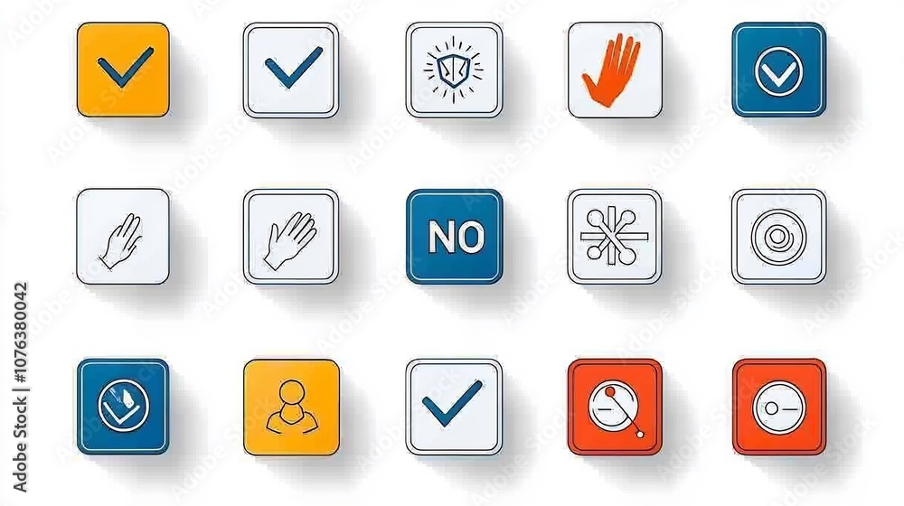 Collection of 15 choice icons in outline style focusing on yes or no buttons multi choice boxes and hand click interactions in a minimal design Collection of 15 choice icons in outline style focusing on yes or no buttons multi choice boxes and hand click interactions in a minimal design