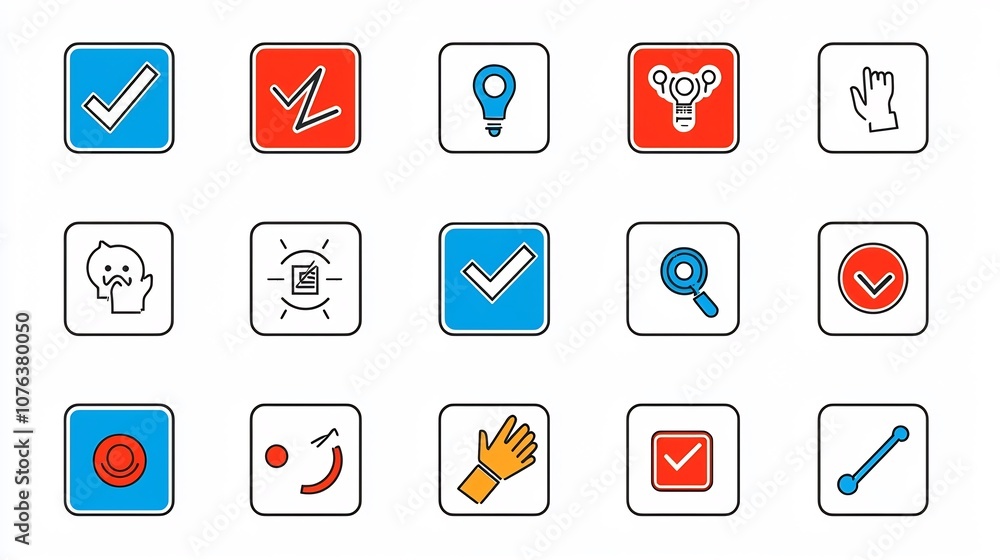 A collection of 15 carefully crafted outline style icons focused on yesno buttons multi choice boxes and hand click gestures A collection of 15 carefully crafted outline style icons focused on yesno buttons multi choice boxes and hand click gestures