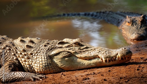 The saltwater crocodile is a crocodilian native to saltwater habitats and brackish wetlands from India's east coast across Southeast Asia and the Sundaic region to northern Australia and Micronesia. photo