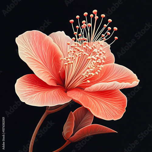 vibrant red papo flower with delicate petals and intricate stamen, showcasing its beauty against dark background. This stunning floral image captures essence of nature elegance photo