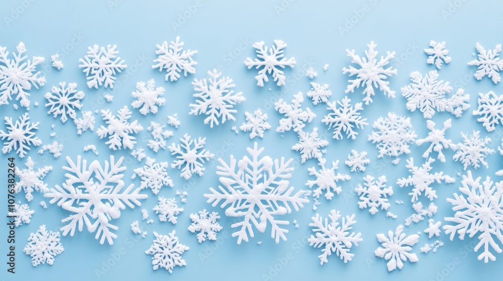 Snowflake border on white winter background
