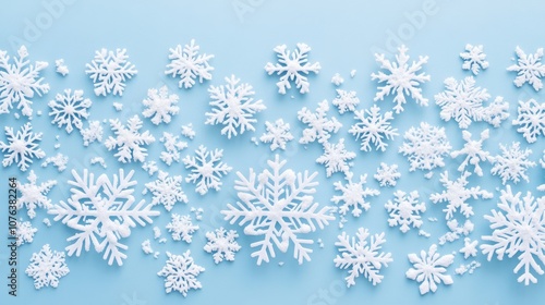 Obraz na płótnie Snowflake border on white winter background w salonie