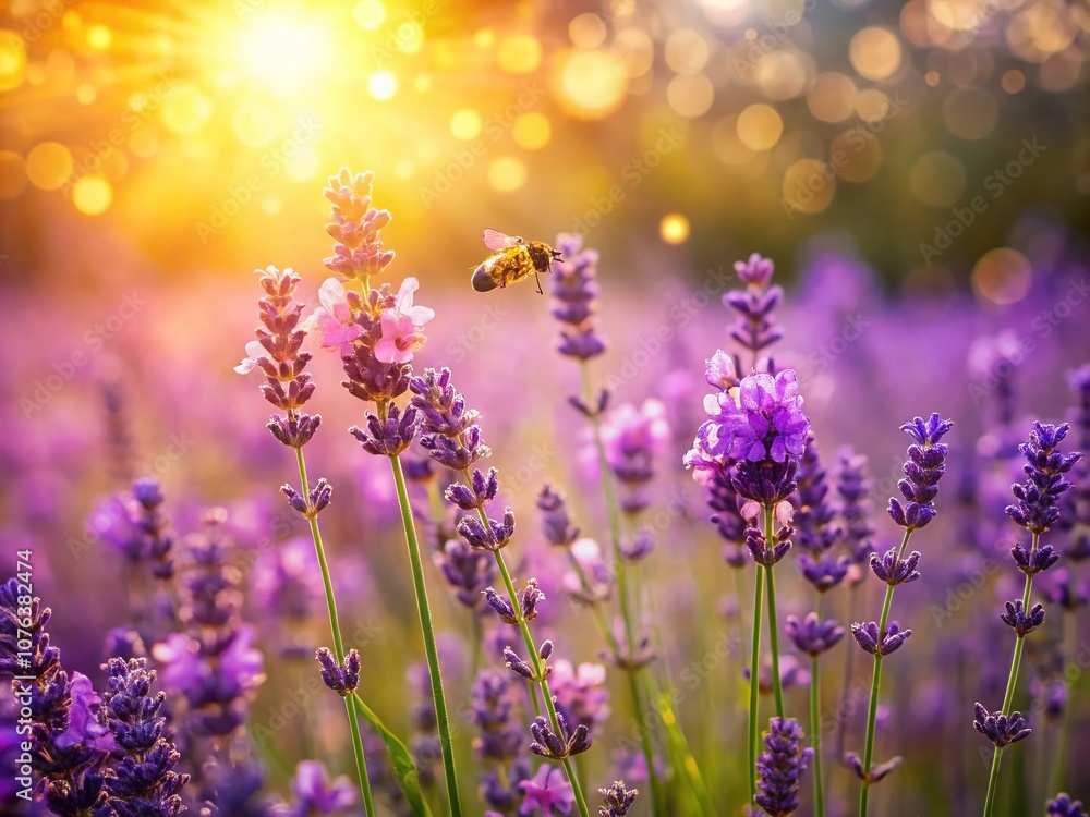 Naklejka premium Beautiful Bokeh Effect of Lavender Flowers in Bloom Capturing Nature's Serenity and Vibrant Colors for Floral Enthusiasts and Garden Lovers