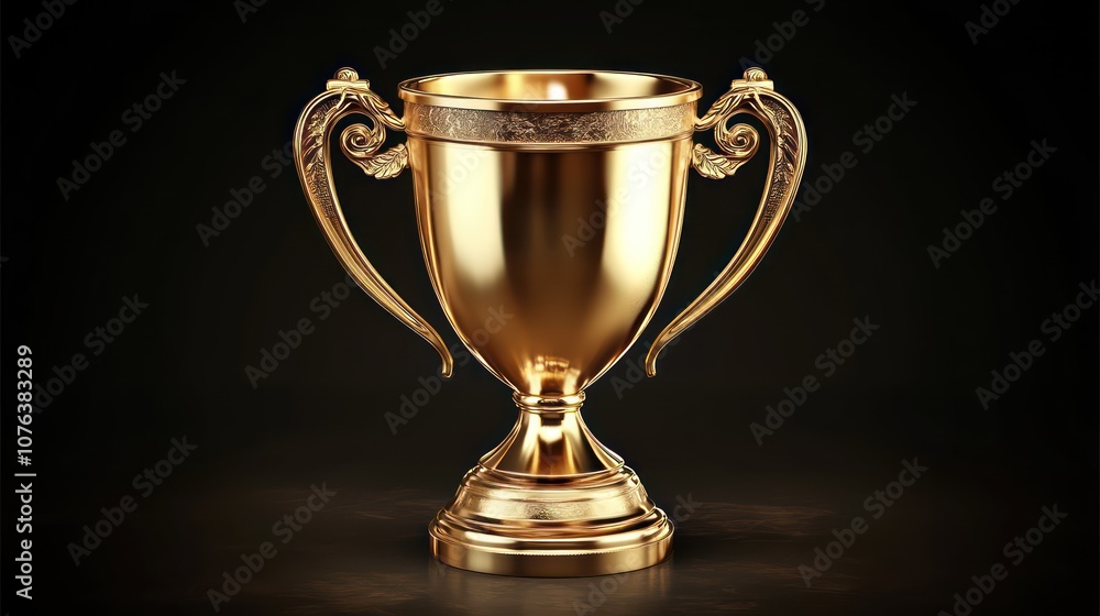 A shiny gold winner's cup with glitter on a blue background symbolizes victory and success in competition A shiny gold winner's cup with glitter on a blue background symbolizes victory and success in competition