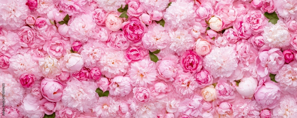 Fototapeta premium Blushing Romance - Seamless Pink Peonies and Roses Floral Pattern in Soft Pastel Colors for a Delicate and Romantic Background