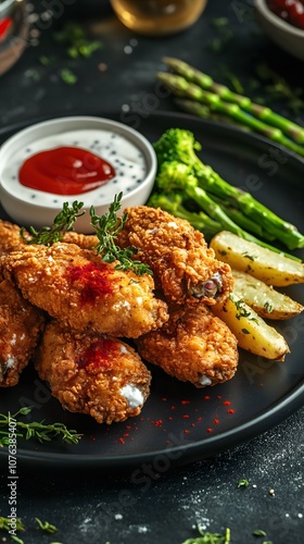 Delicious Fried Chicken Wings with Side Dishes