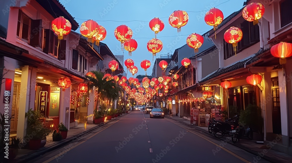 Fototapeta premium Chinese new year lanterns in old town area