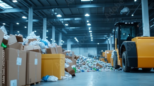 Waste Management Facility with Recycling Containers and Forklift