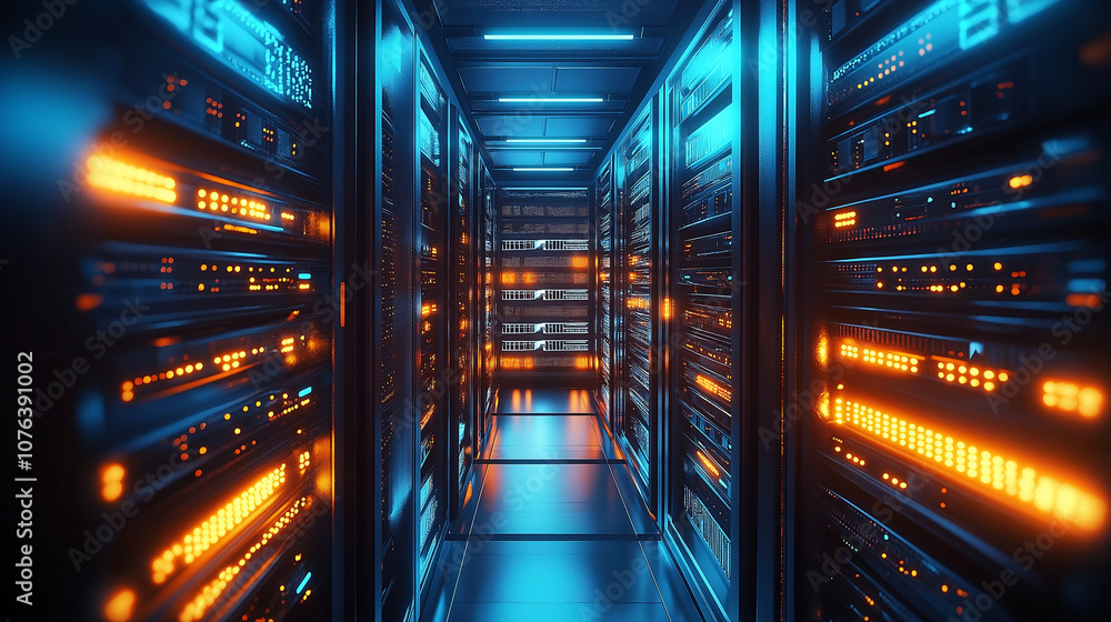 The Heart of Technology Glowing Servers in a Futuristic Data Center
