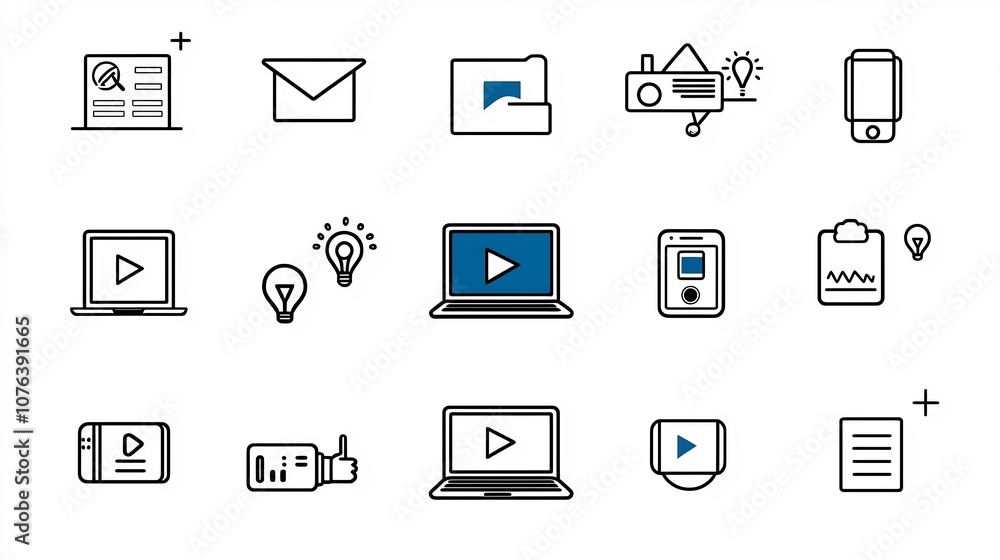 Outline Icon Set for Distance Education Featuring Symbols for Laptop Video Call Course Completion and Other Digital Learning Elements in a Style with Editable Stroke Outline Icon Set for Distance Education Featuring Symbols for Laptop Video Call Course Completion and Other Digital Learning Elements in a Style with Editable Stroke