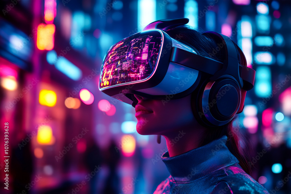 Floating Virtual Landscape with Neon Lighting, Concept of Futuristic Digital Reality Floating Virtual Landscape with Neon Lighting, Concept of Futuristic Digital Reality