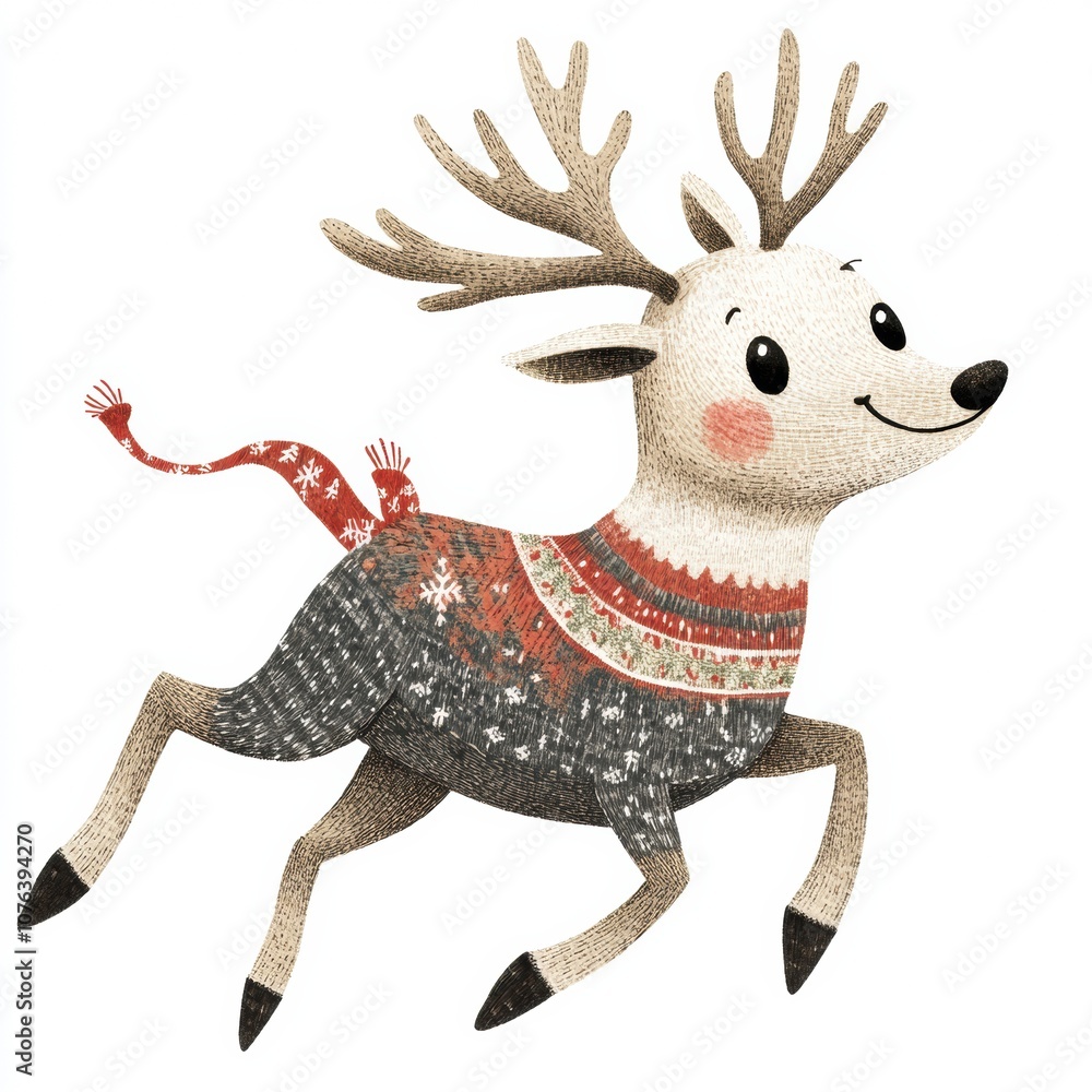 Obraz premium Playful reindeer with festive scarves and bright red noses prance with holiday ornaments, bringing a warm and joyful holiday vibe.